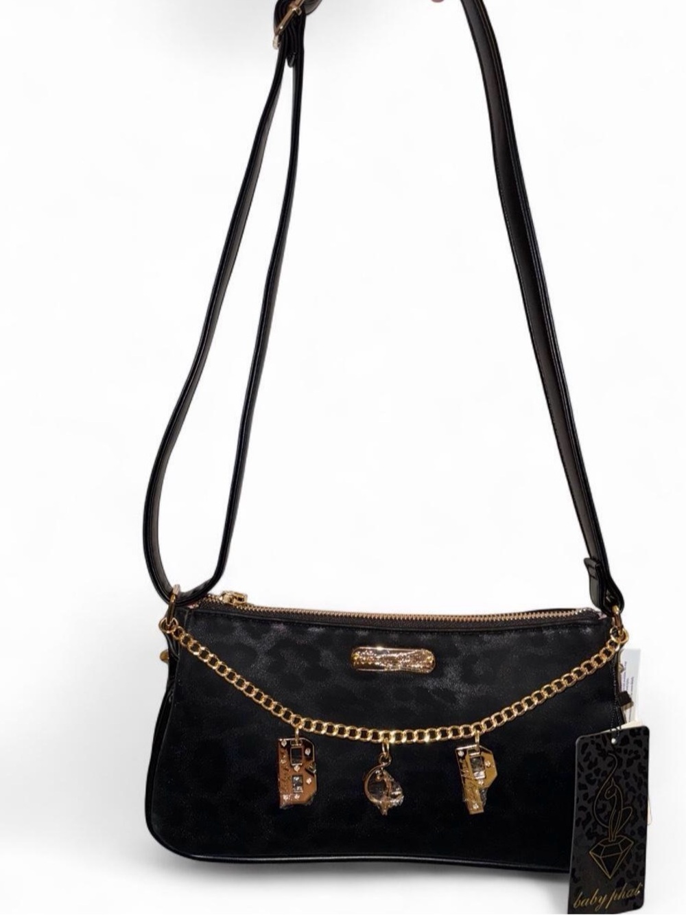 Black baby phat leopard print cross body